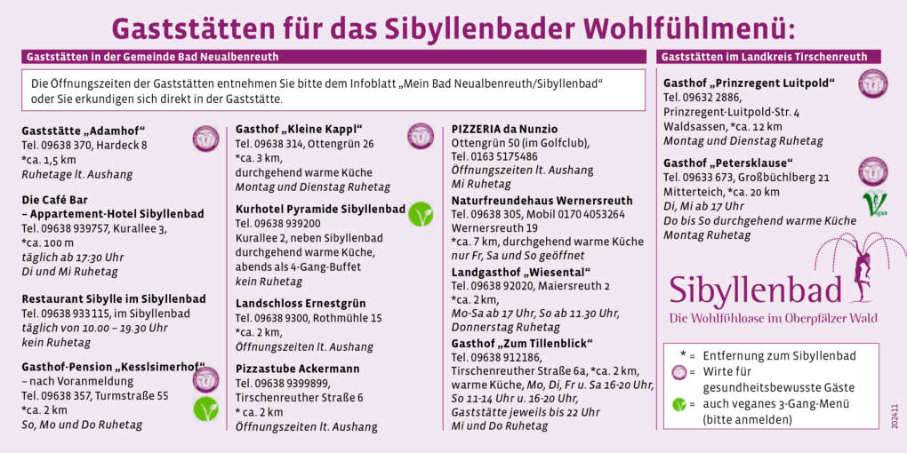 Gaststätten für das Sibyllenbader Wohlfühlmenü