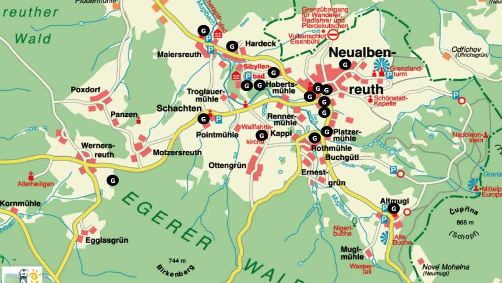 Ortsplan mit allen Gaststätten in Neualbenreuth-Sibyllenbad